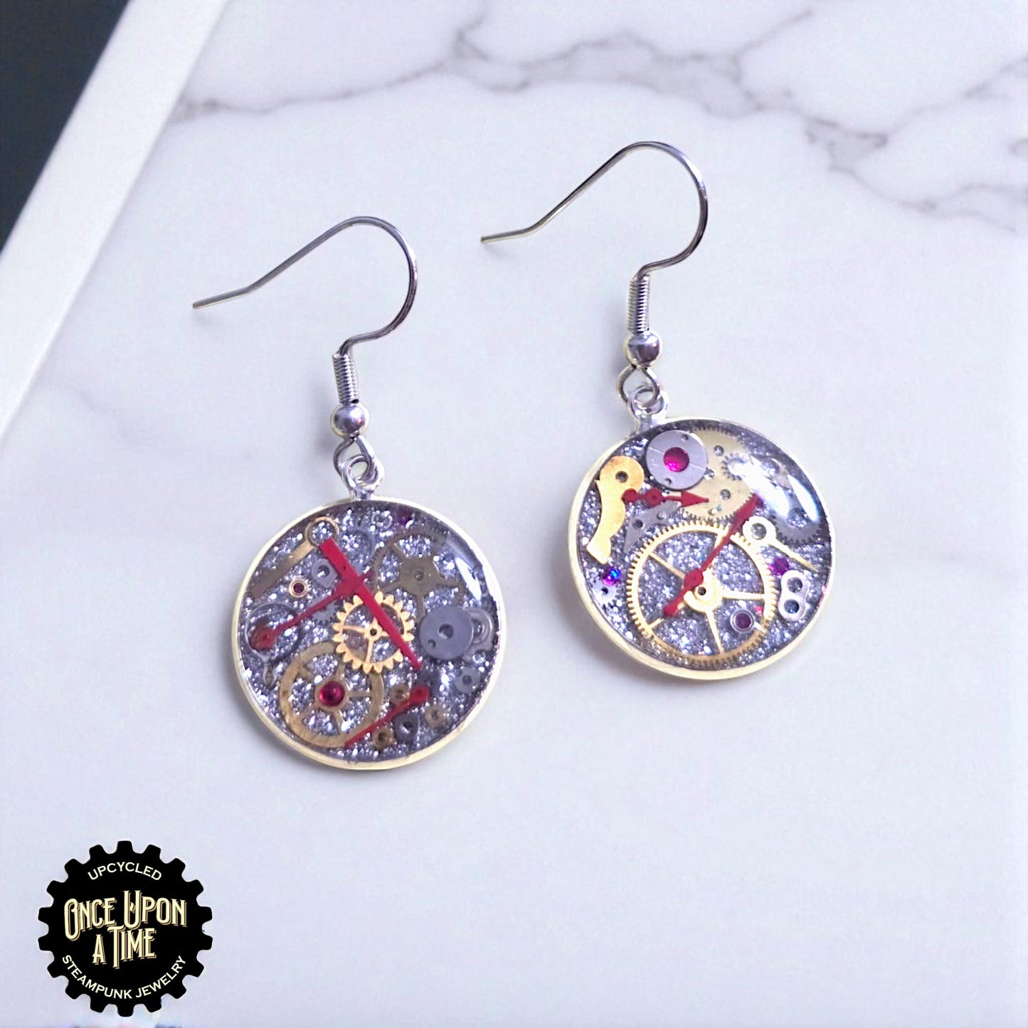 Medium Round Watch Part Dangle Earrings