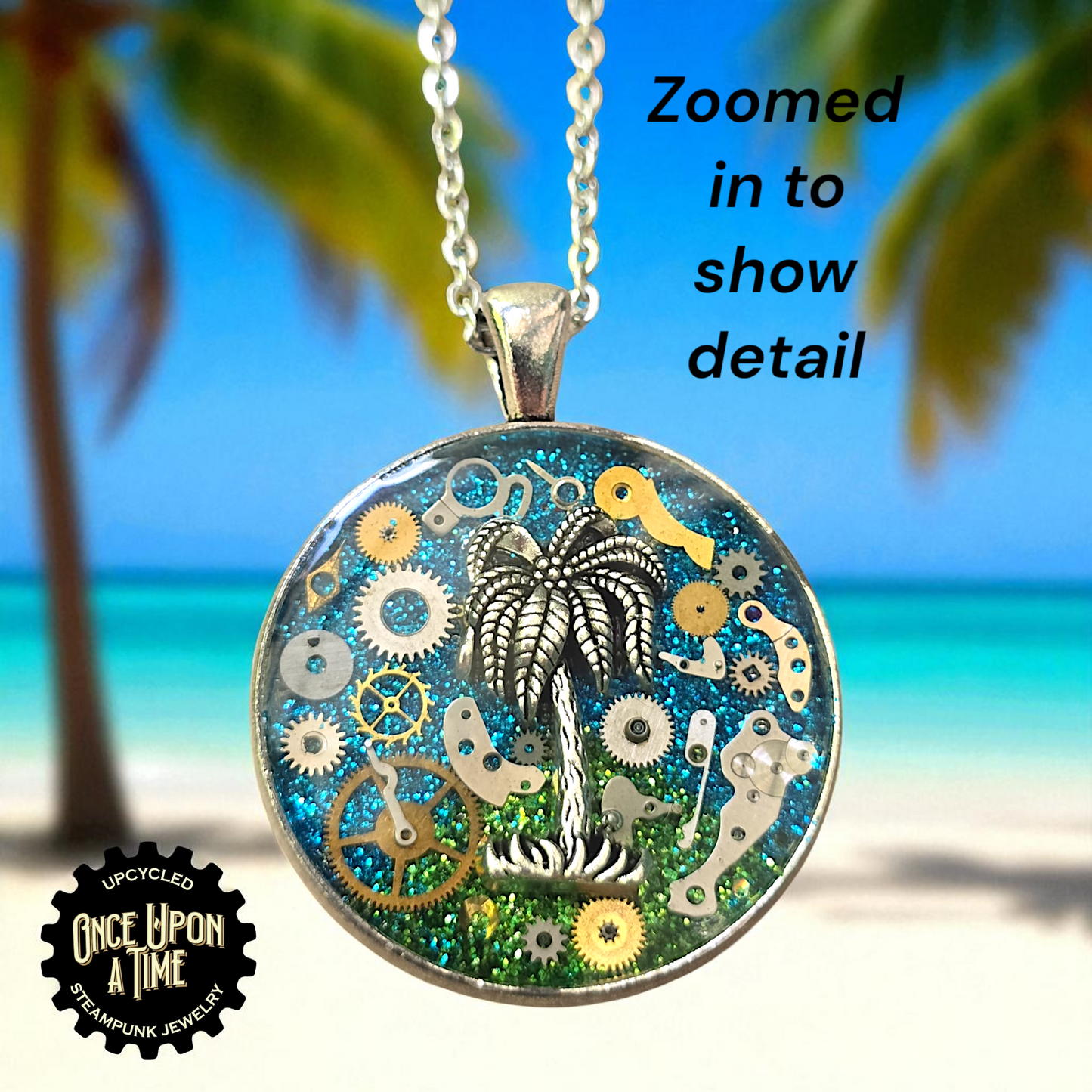 Palm Tree Large Round Watch Part Pendant