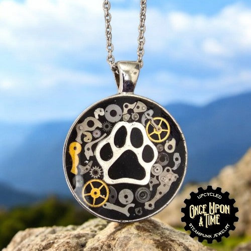 Paw Print Round Watch Part Pendant