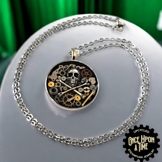 Skull & Crossbones Round Watch Part Pendant - Pirate